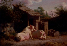 Bogh Carl Henrik Pigs In A Farmyard