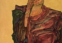 Schiele Self-portrait pulling cheek 1910 Graphische Sammlu