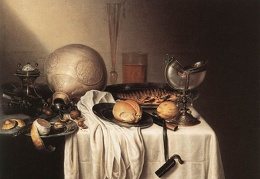 BOELEMA DE STOMME Maerten Still Life With A Bearded Man Crock And A Nautilus Shell Cup