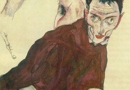 Schiele Self-Portrait with Raised Right Elbow 1914 Private