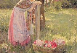 Resting by a basket of flowers
