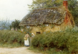Allingham Helen A Cottage With Sunflowers At Peaslake