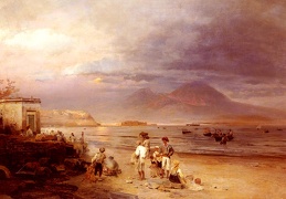 Achenbach Oswald Fishermen With The Bay Of Naples And Vesuvius Beyond