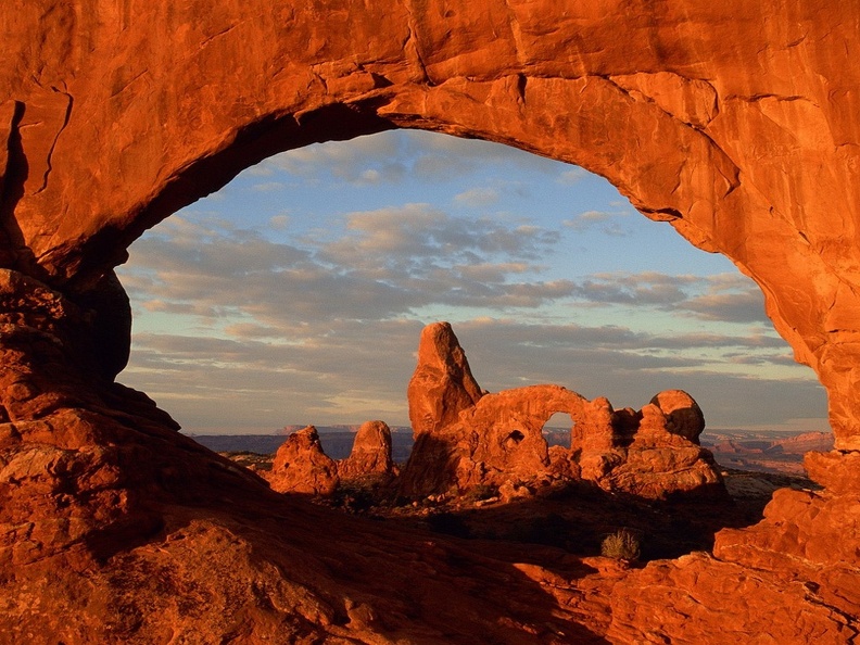 Turret Arch through North Window  Arches National Park  Utah